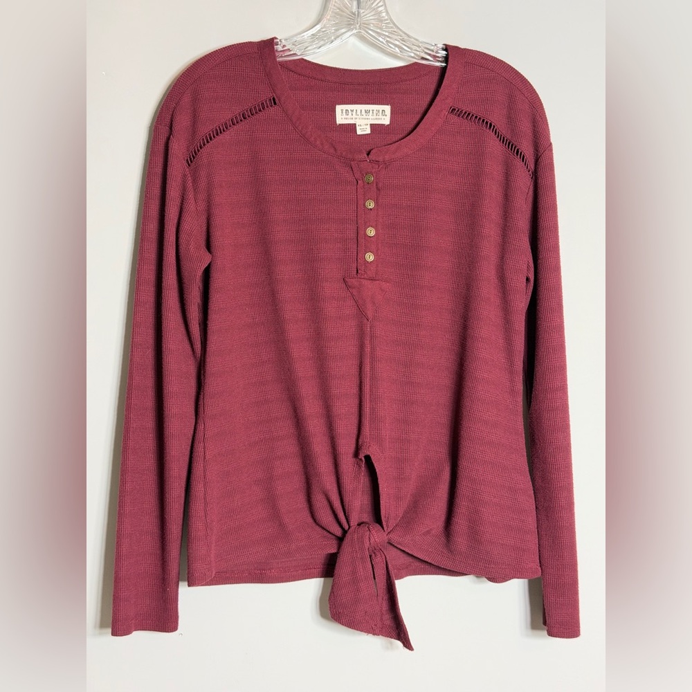 Idyllwind Women's Burgundy Tie-Front Long Sleeve Top Size XS